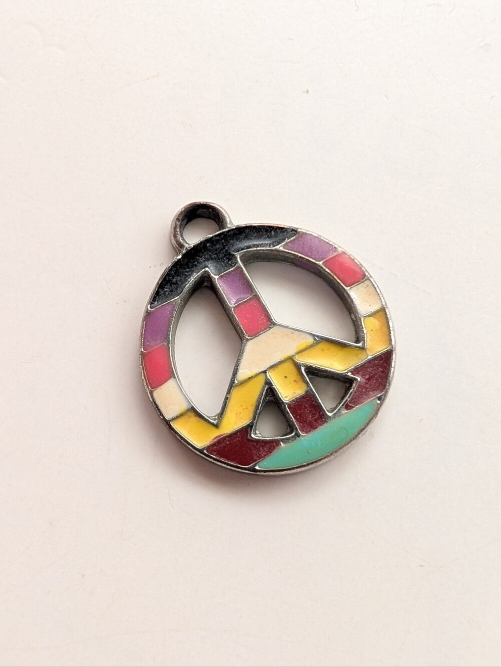 Vintage Y2K 90s Rainbow Peace Symbol Boho Hippie Collectible Mini Pendant Charm
